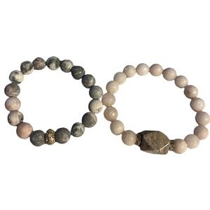 Bracelets Light Pink and Gray Set of 2 Boho Stone Beaded Bracelets NWOT